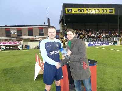 Dromara's Man of the Match James McDonagh Trophy presented by Daily Mirror Marketing Manager Mark Whyte